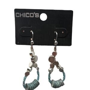 Chico’s Silver & Teal Beaded Drop Earrings NWT
